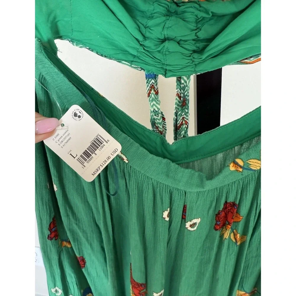 Free People Green Floral Strapless Jumpsuit